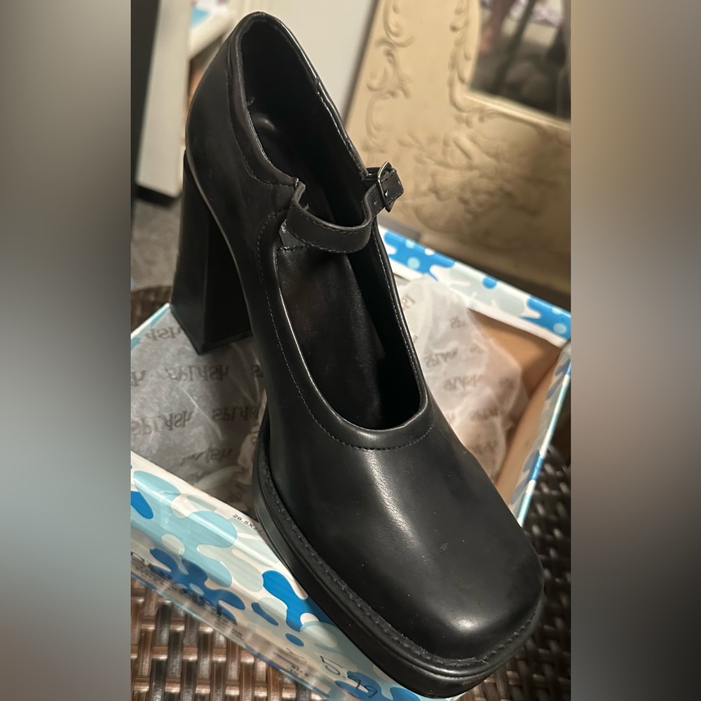 Splash Slick-15 Chunky Platform Mary Janes Black Size 10 Square Toe Block Heel